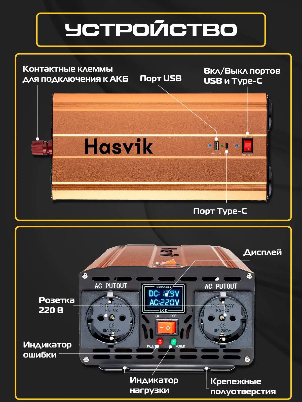 Инвертор 12-24/220В Hasvik Former Strøm